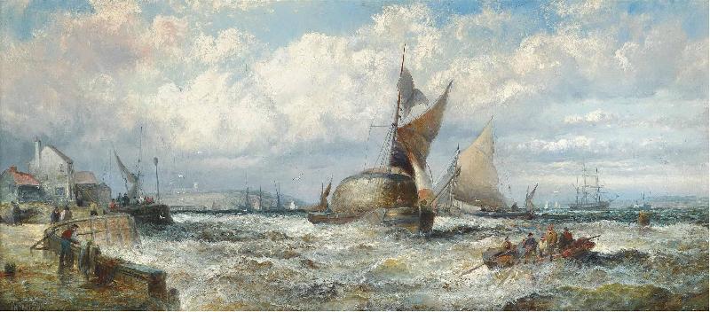 William Allen Wall Hay barges and other shipping in a stiff breeze off Dover Sweden oil painting art